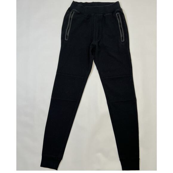 Alo Waffle Knit Jogger Sweatpants Womens Size Small Black High Rise Tech Zippers - Picture 1 of 10